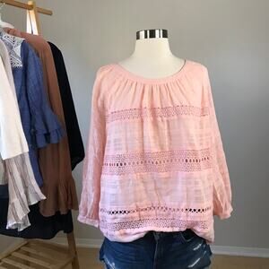 Loft • Crochet Stripe Pink Blouse